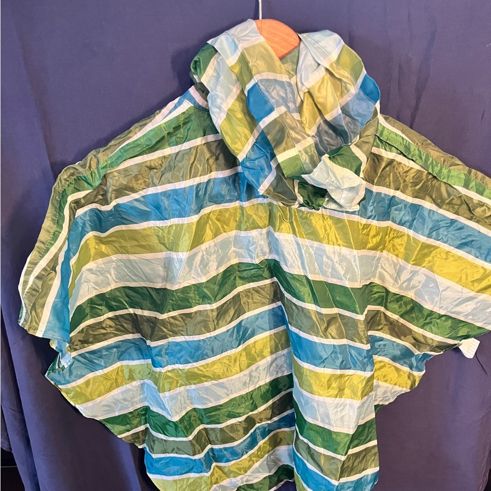 Rain Poncho 4-7Y Green and Blue Striped